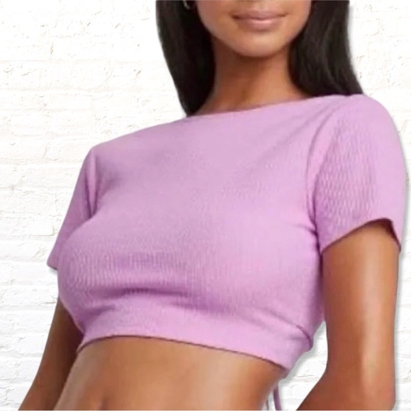 Wild Fable Light Lavender Short Sleeve Double Tie Versatile Crop Top Size XXL - Picture 5 of 12